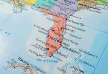 Close-up map of Florida and surrounding areas.