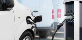 Electric vehicle connected to a charging station
