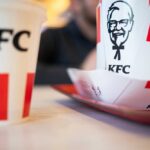 Exterior view of a KFC restaurant with its iconic logo